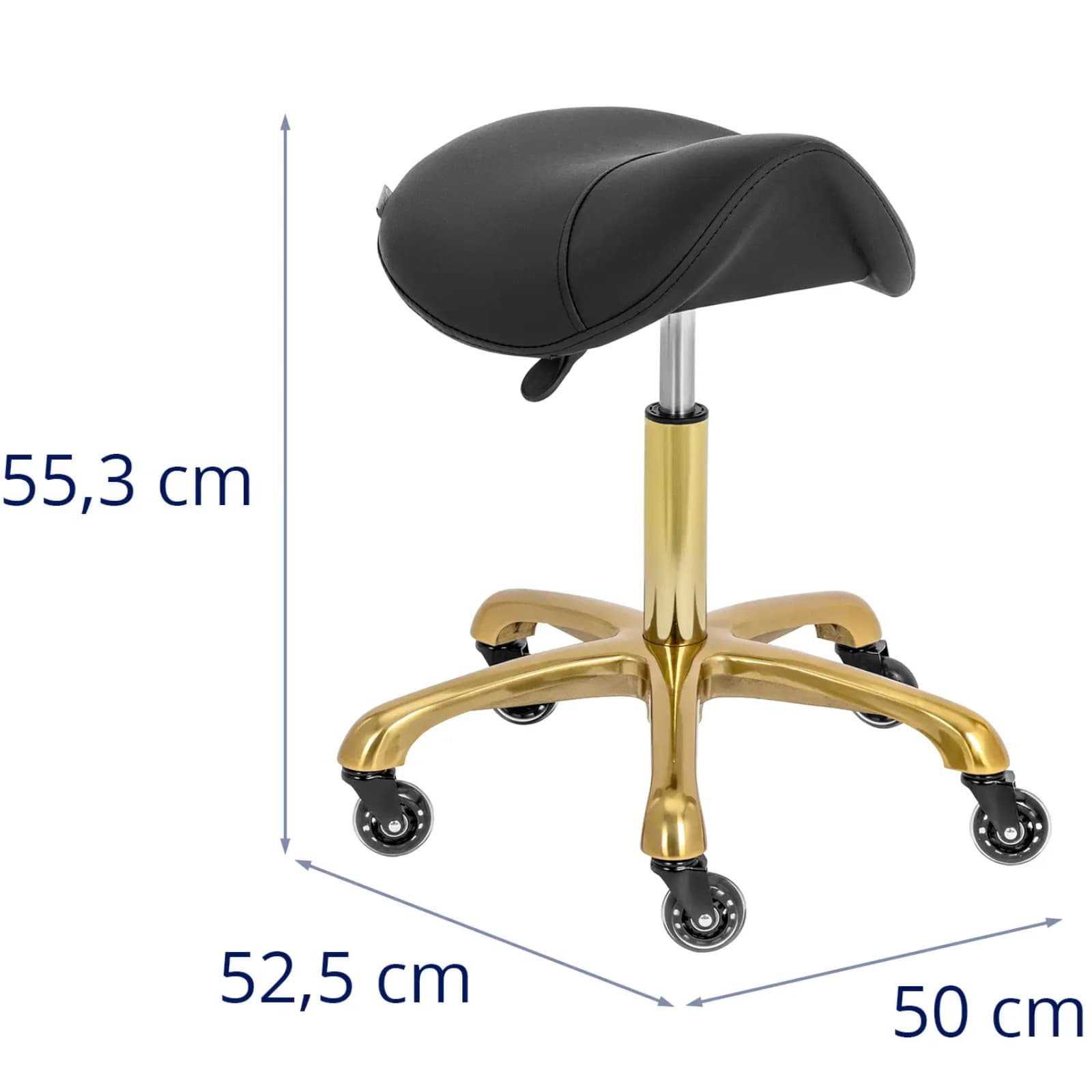 Taboret stołek kosmetyczny siodłowy na kółkach do 150kg York czarno złoty