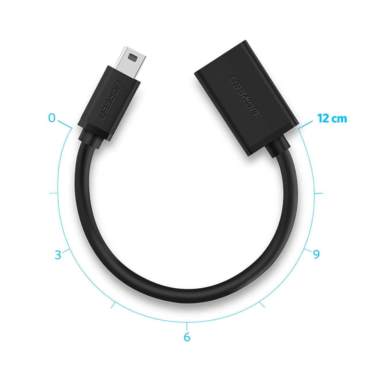 Adapter przejściówka mini USB-B męski USB-A żeński Otg 10cm szary