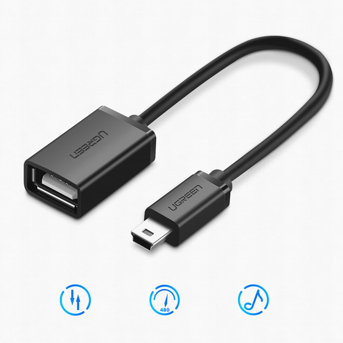 Adapter przejściówka mini USB-B męski USB-A żeński Otg 10cm szary