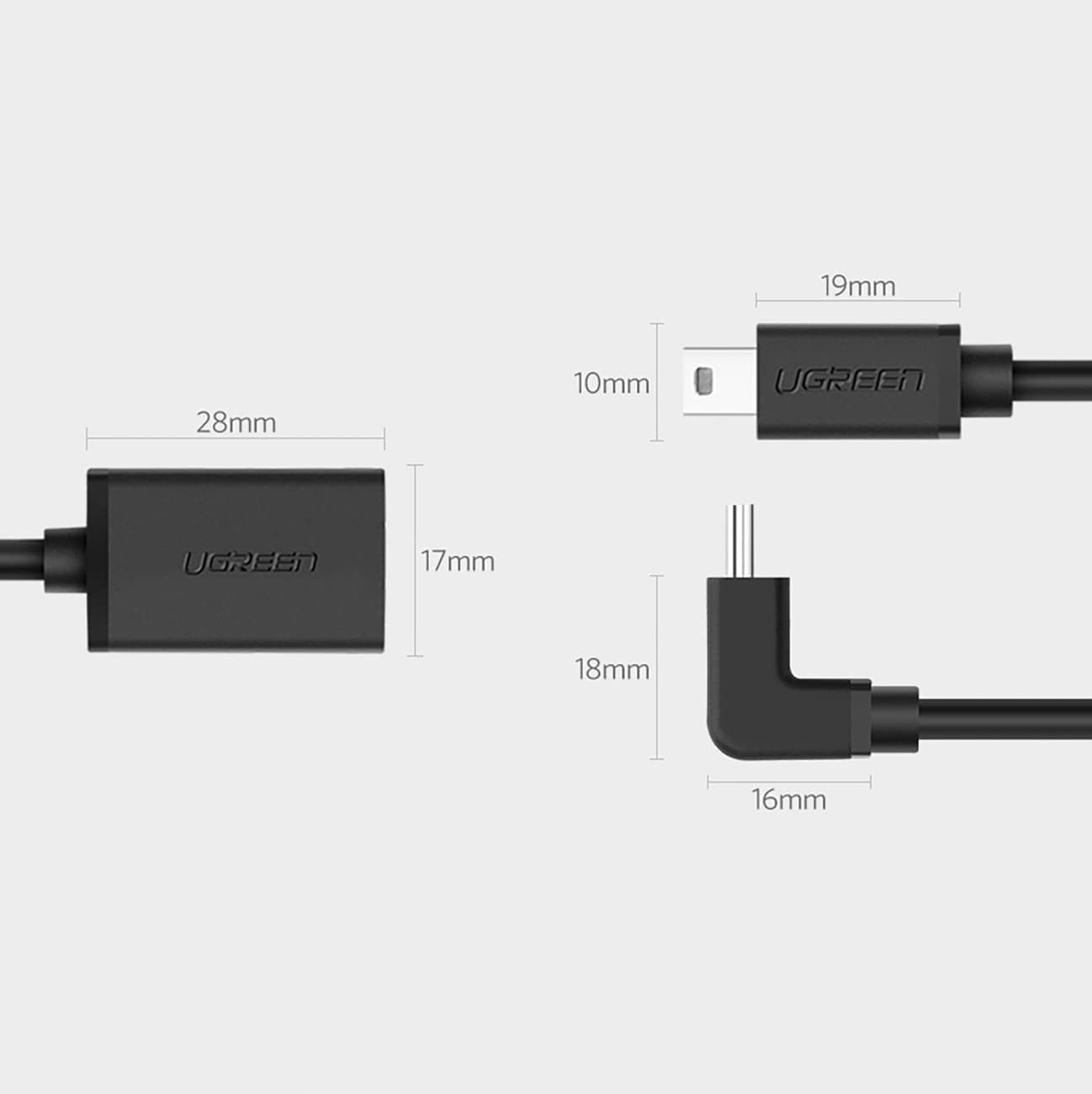 Adapter przejściówka mini USB-B męski USB-A żeński Otg 10cm szary