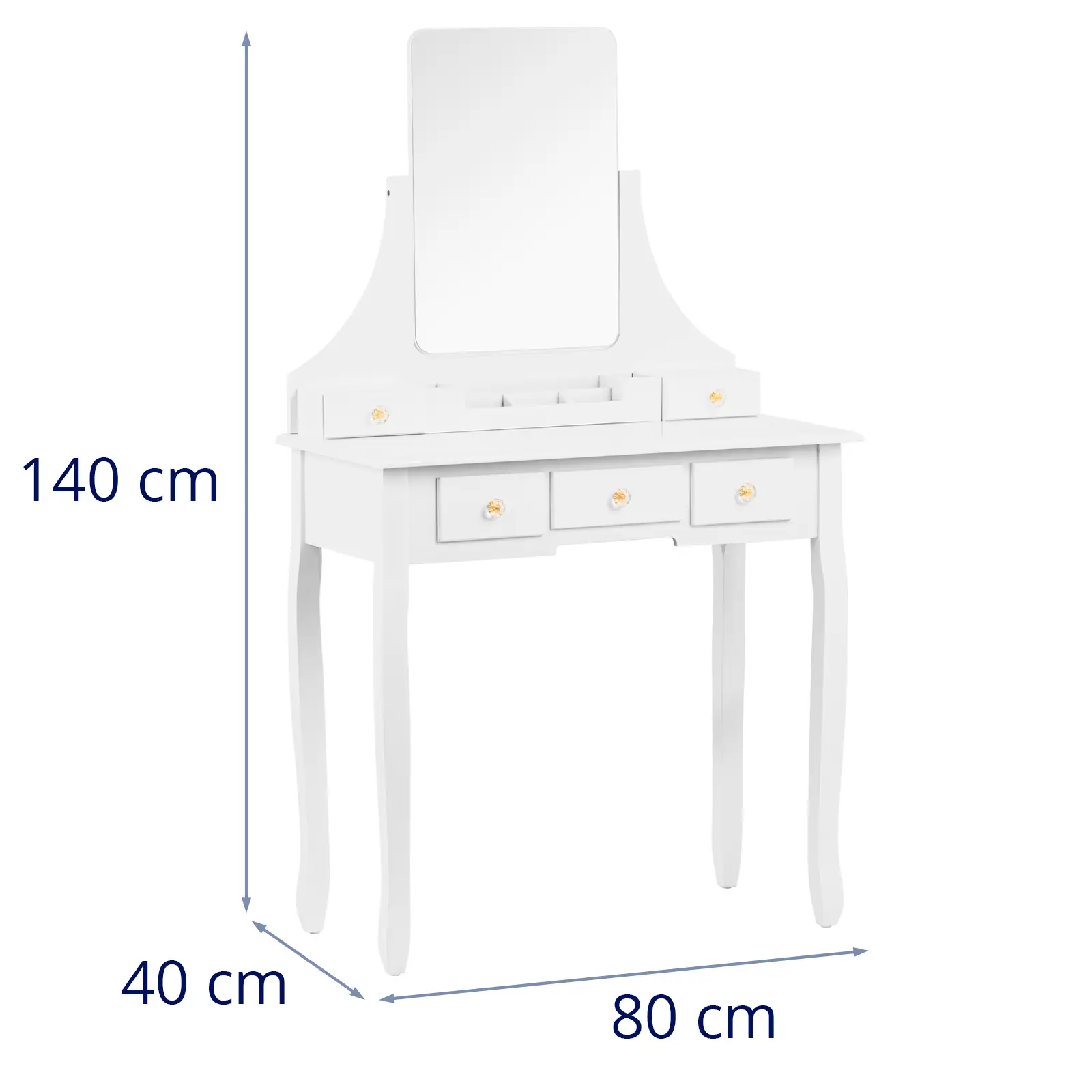 Toaletka kosmetyczna z lustrem taboretem organizerem 5 szuflad - biała